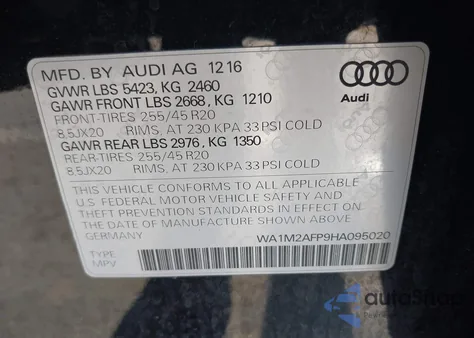 2017 Audi Q5 2.0T Premium z USA, uszkodzony, nr VIN WA1M2AFP9HA095020